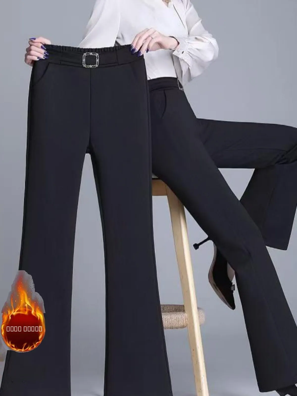 

Брюки с высокой талией, на флисовой подкладке, с эластичным поясом, широкие, в корейском стиле, повседневные, больших размеров, для женщин