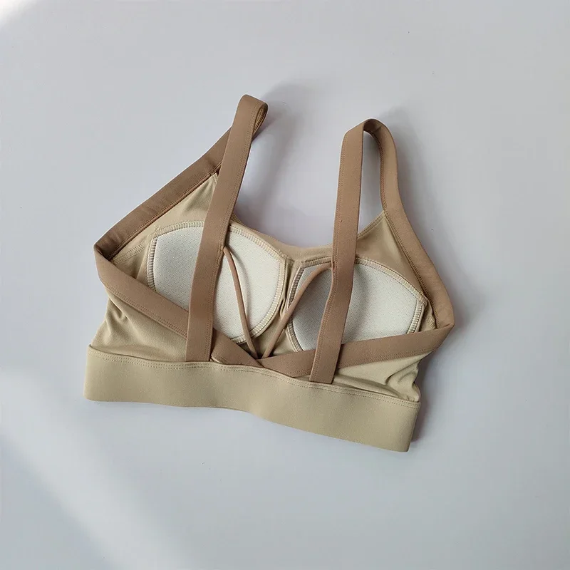 Hochintensives, nahtloses Cross-Back-Yoga-Set mit integrierten Sport-BHs und hochtaillierten, hüfthebenden Fitness-Leggings – Detail 11