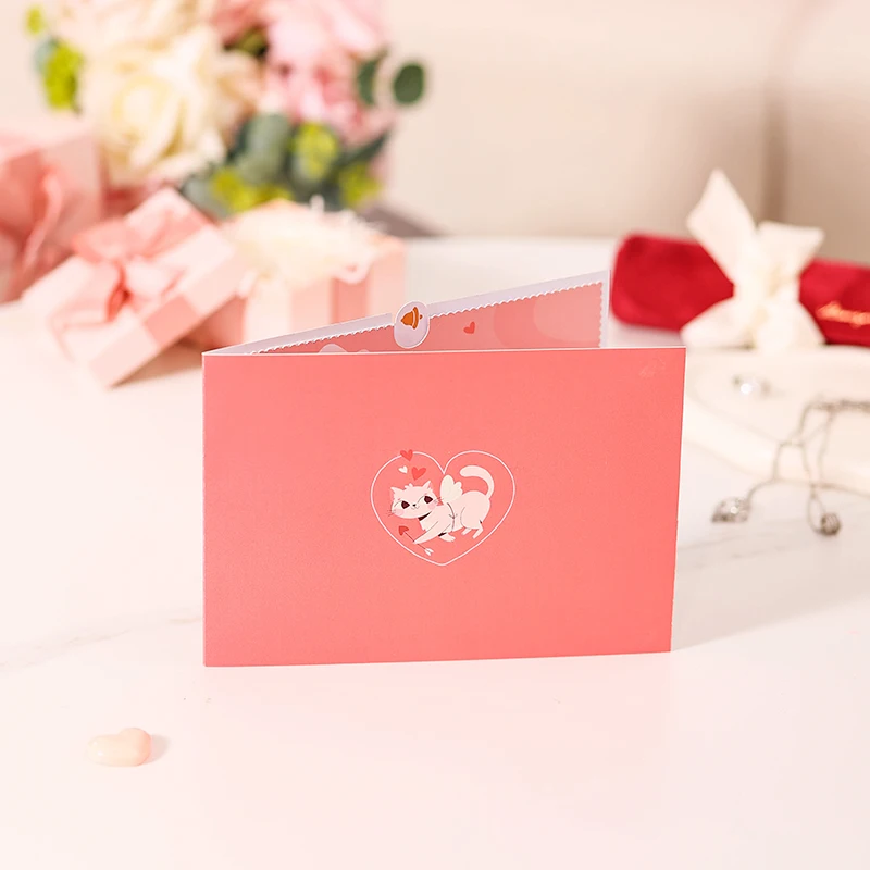 Valentines Day Greeting Card Romantic Cat Balloon Pop Up 3D Greetings Card Postcard Love Gifts For Couples Wife Husband Lovers
