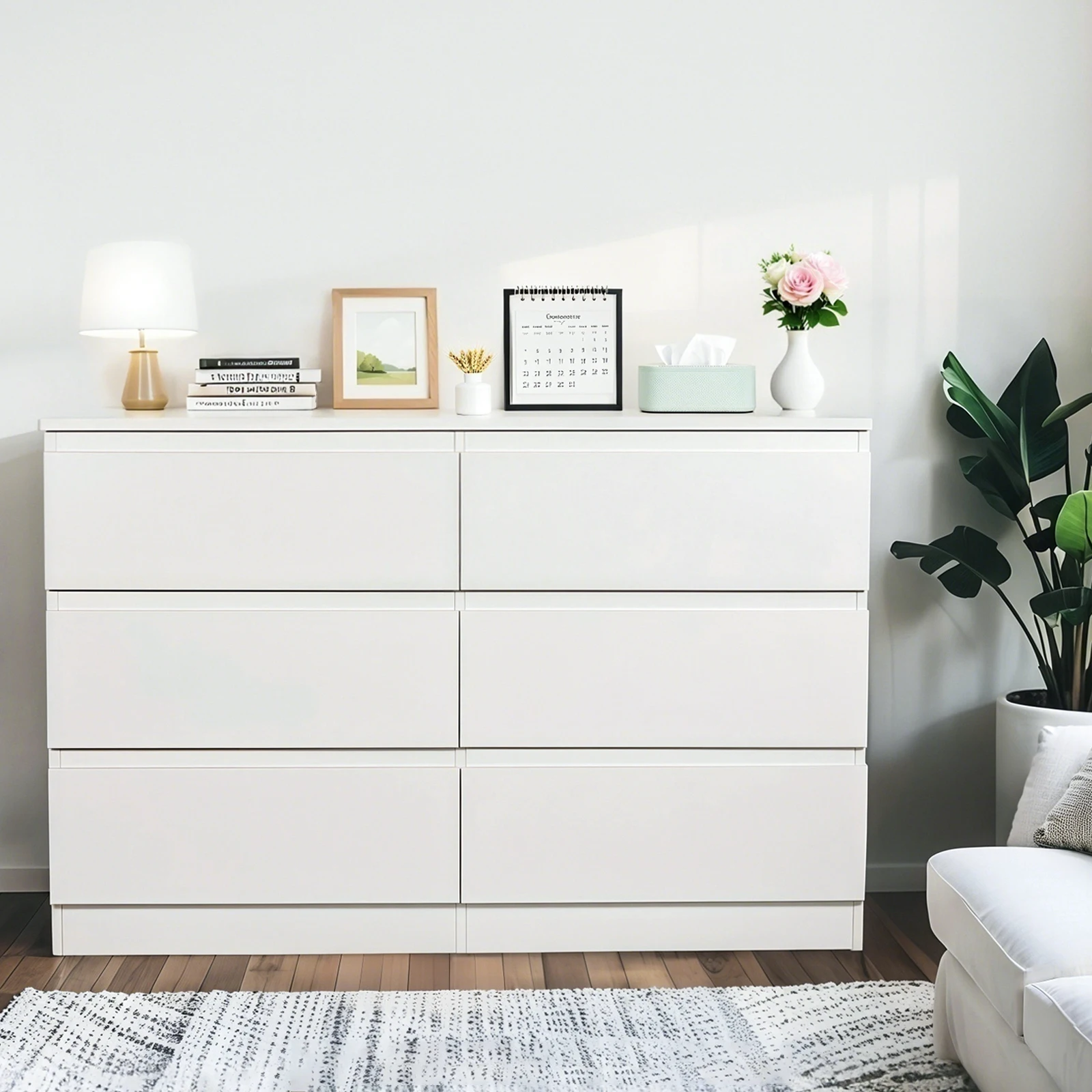 

/Storage Cabinet For Bedroom Living Room & Entryway /6-Drawer Modern Wood Dresser With Concealed Handles Spacious Countertop