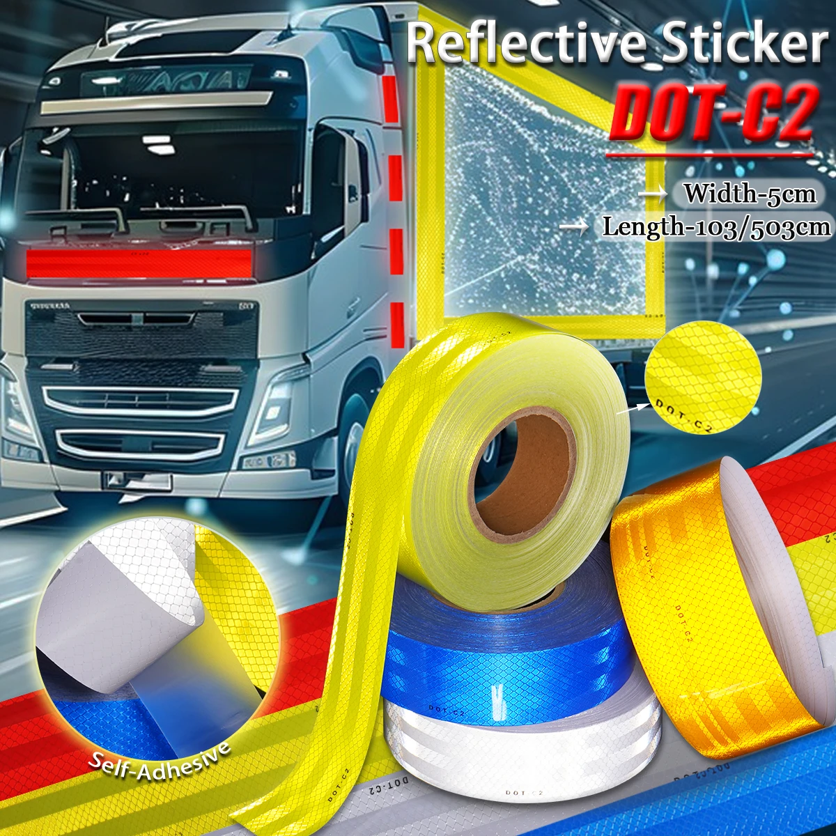 

Reflective Signs Tape DOT-C2 Warning Tape-Enhances Nighttime Safety Visibility Wear-Resistant For Trailer Truck Outline