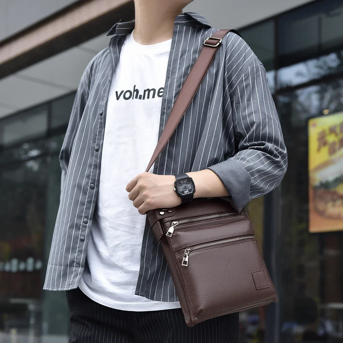 Free shipping New Men\'s handbag Shoulder Bag husband Fashion Double Layered Crossbody Bag Luxury Designer Messenger Bag