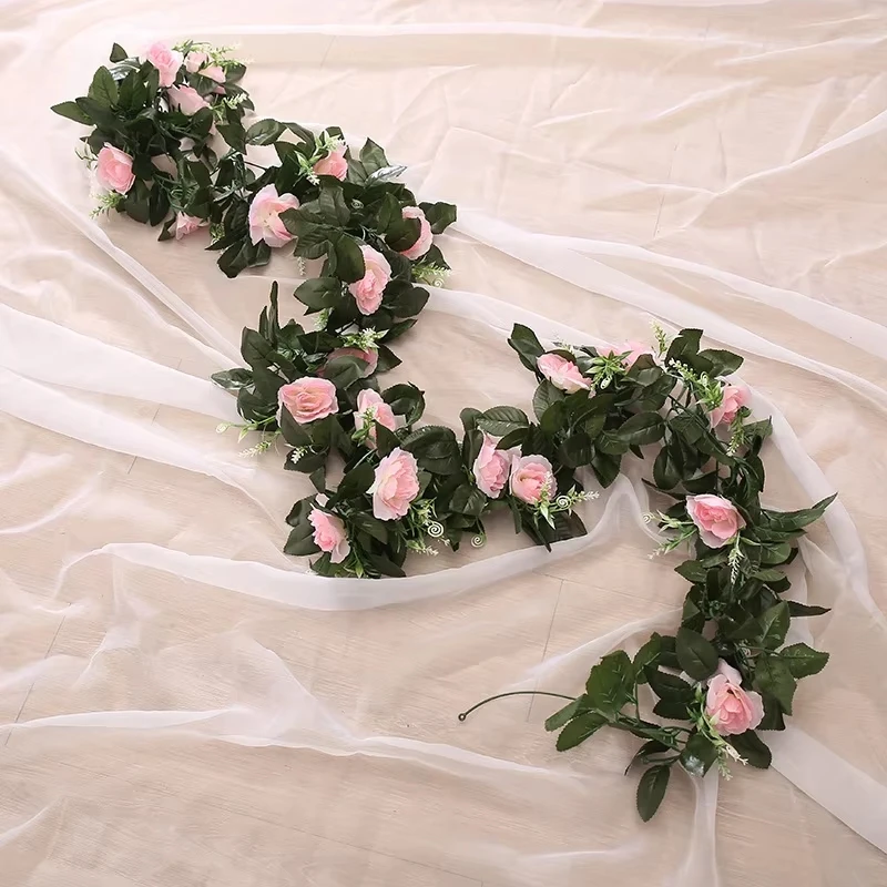 Kunstmatige Rose Vine Zijde Hangende Bloemen Valentijn Huwelijksboog Festival Rotan Nep Plant Outdoor Garland Romantische Home Decora