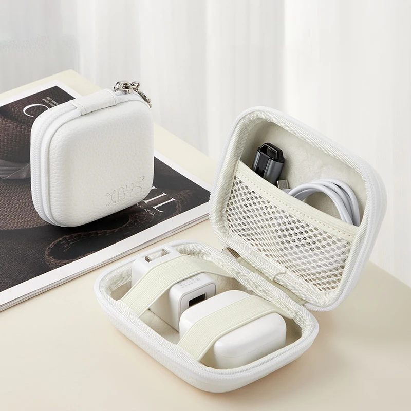 Protable Headphone Bag Data Cable Storage Suitable For Charger Finishing Bag Leather Hard Case