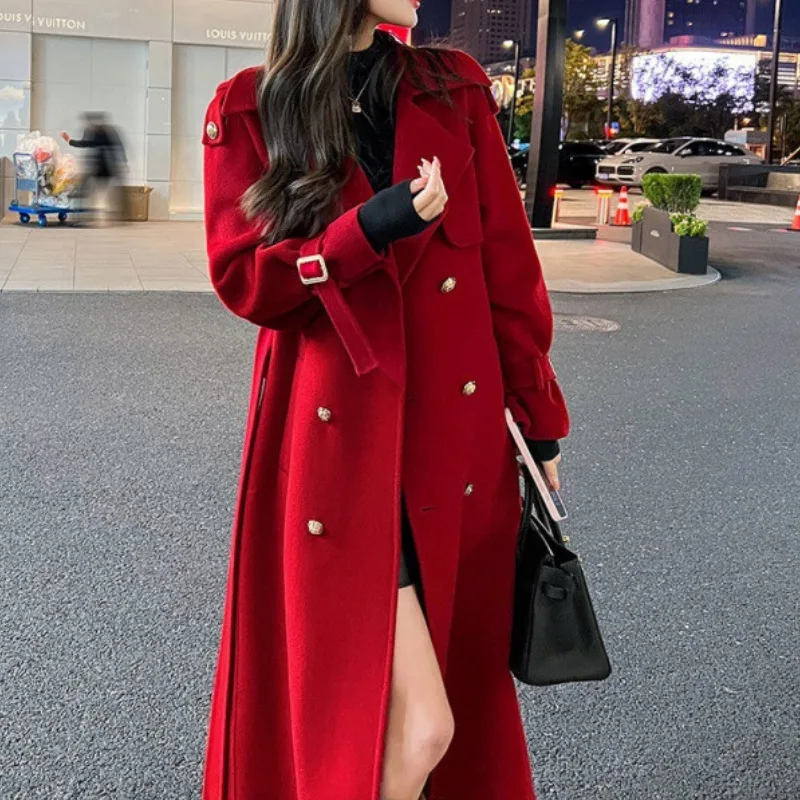 

New Year's shirt temperament celebrity high-end suit-style woolen coat women's autumn and winter new medium and long woolen coat