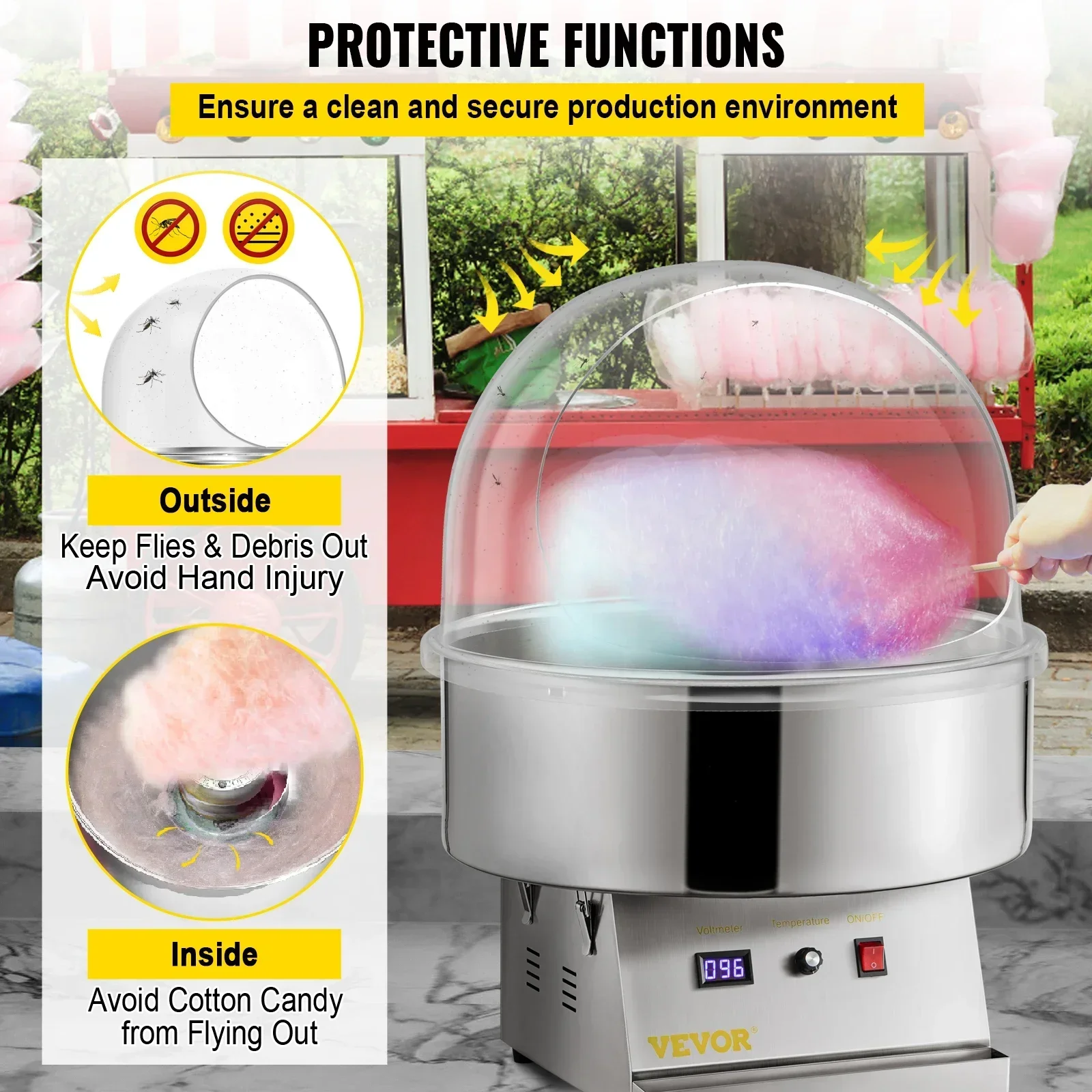 Imagem -05 - Vevor-commercial Cotton Candy Machine Cover 21 Clear Floss Fabricante de Açúcar Bubble Shield Dome Children Party Celebração do Feriado