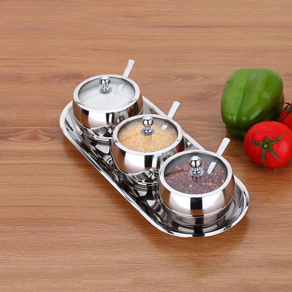 

Stainless Steel Seasoning Jar With Spoon S Size Transparent Lid Removable Screw Easy Clean Kitchen Spice Container