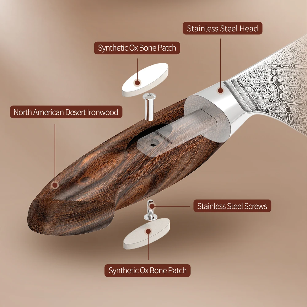 XINZUO Design 5.5 inch Santoku Knife 110 Layers Damascus Steel 60±2HRC Meat Knives North American Desert Ironwood Handle