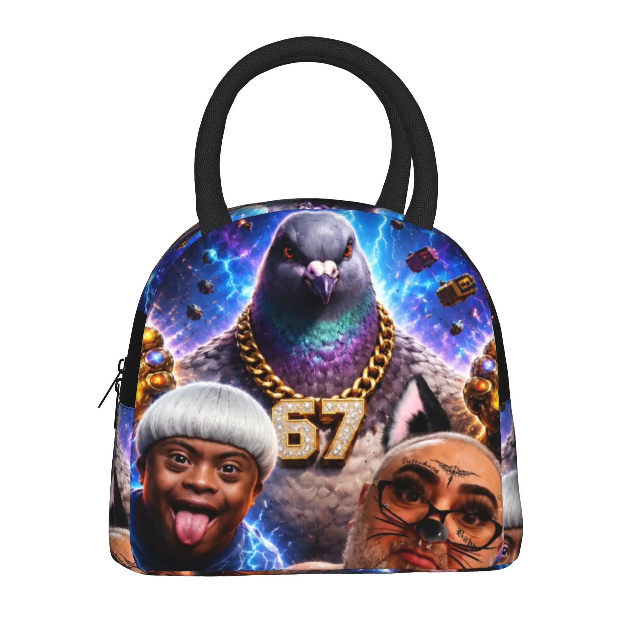 Back to school season  Meal Bag Space Funny Character Collage Art Washable Super Quality Portable Food Organizer Lunch Bag