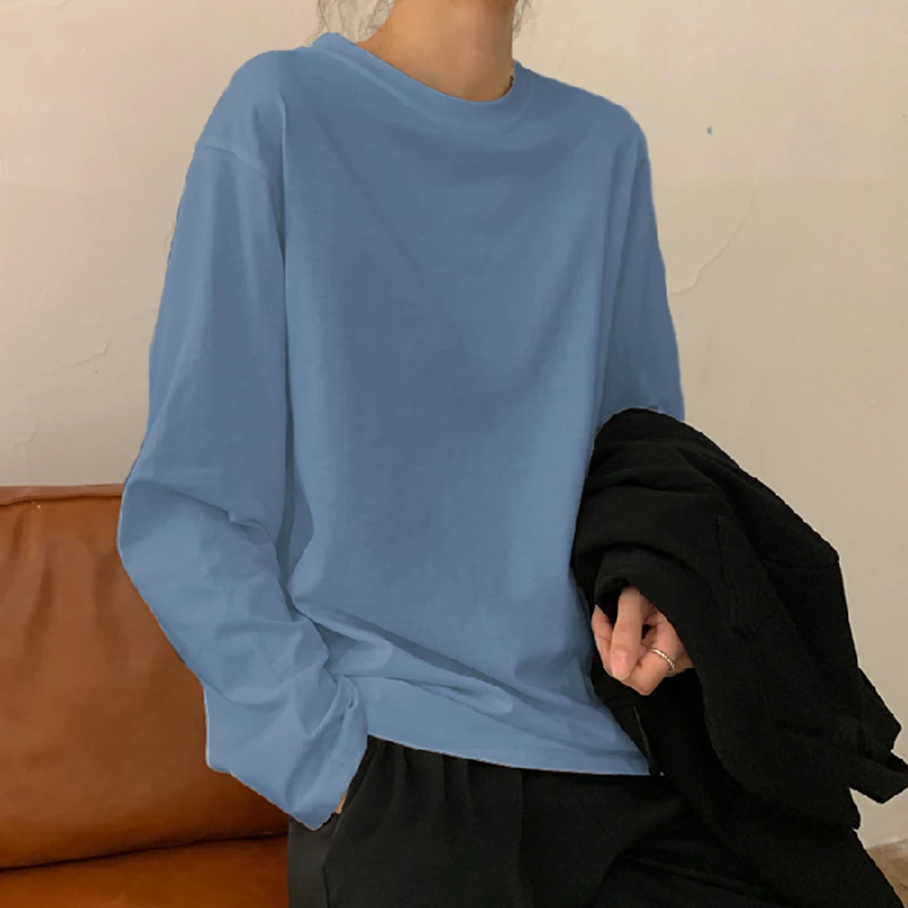 Top sottile casual da donna a maniche lunghe con leggero misto spandex poliestere elasticizzato vestibilità ampia adatto per quattro stagioni