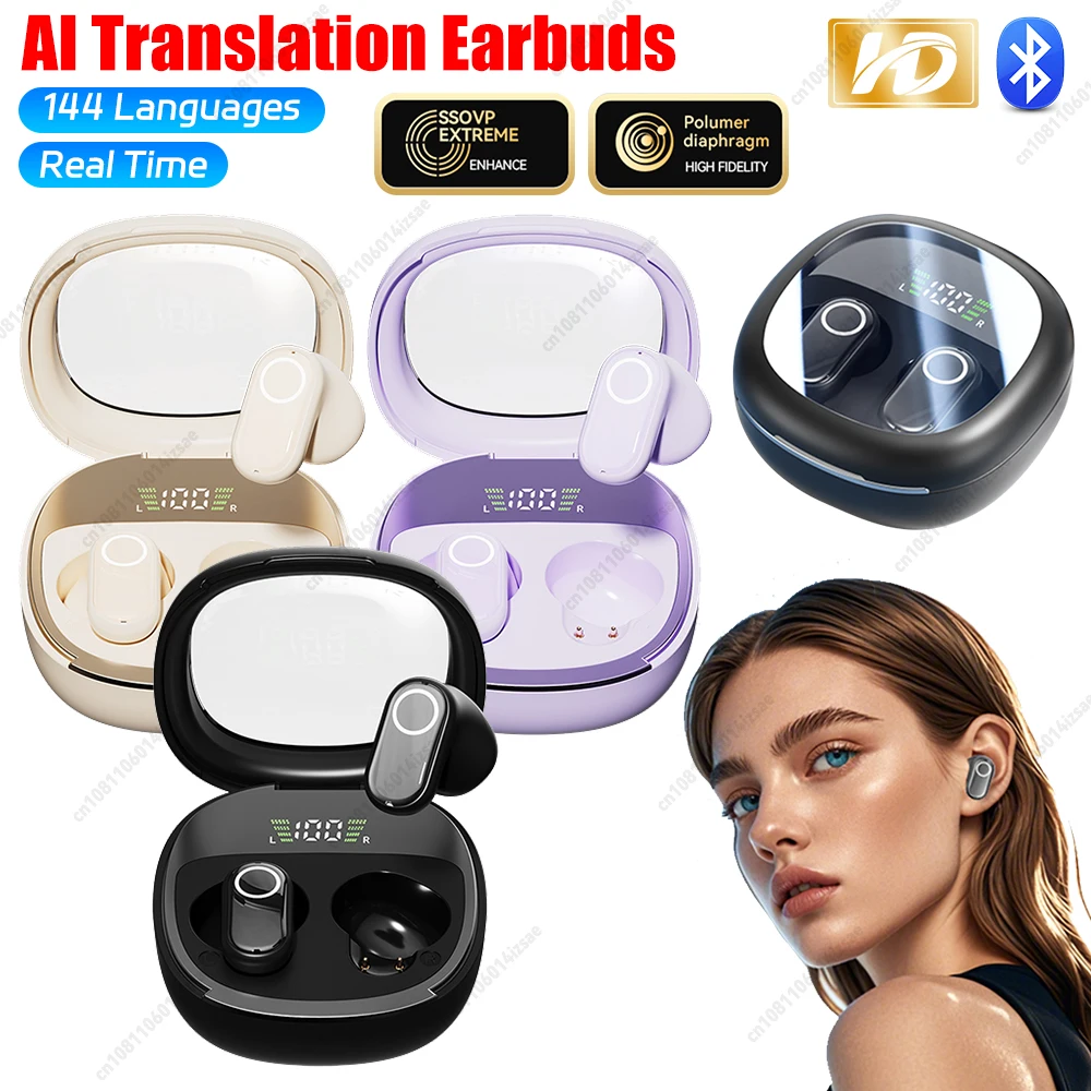 M86 AI Translation Headphones 144 Global Language Translations Real-time Translator Travel Earbuds HD Quality for Professionals