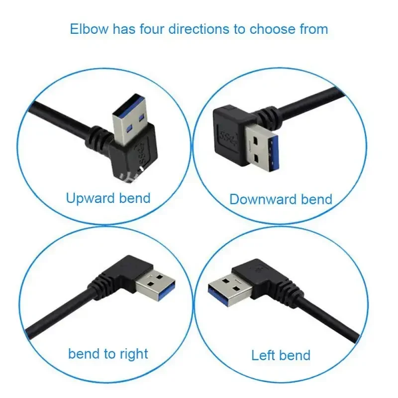 Extension Cable USB 3.0 Male to Female Right Angle 90 Degree USB Adapter UP/Down/Left/Right Cabo USB  0.2M