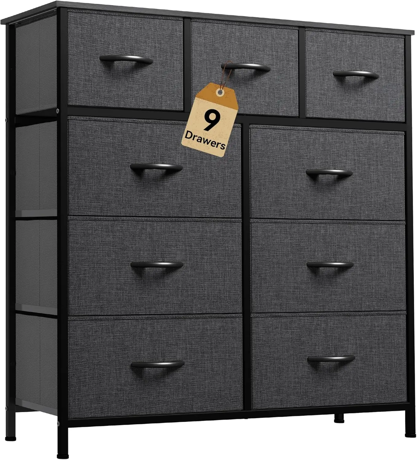 

9 Drawers Dresser For Bedroom, Fabric Storage Tower For Living Room, Entryway - Sturdy Steel Frame, Wooden Top & Easy Pull