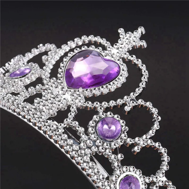 AA20-2X Woman Wedding Faux Rhinestone Tiara Crown Headband Silver Tone Purple