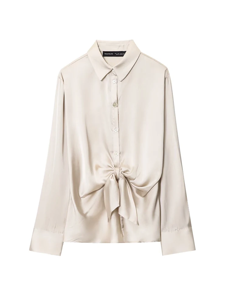 Tfmln 2025 moda feminina roupas de deslocamento sólido elegante gravata frontal manga longa único breasted blusa topos chique ol workwear