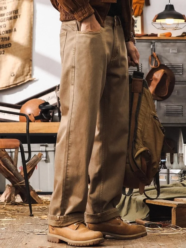 

Retro Distred Casual Loose Straight Leg Men's Jeans Spring Season Faion Brand Low Waist Long Trousers Youth Sle