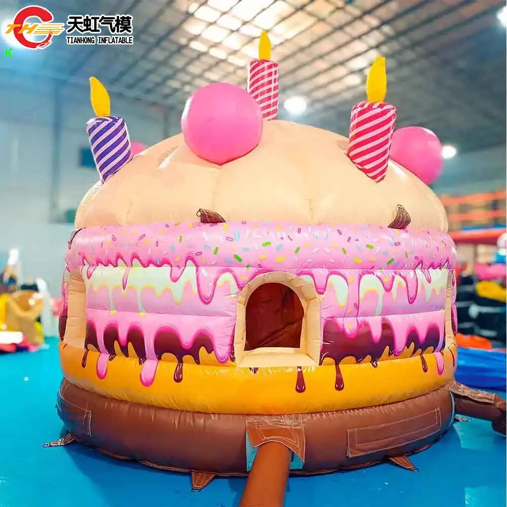 Navio rápido 13*13ft casa de salto inflável bolo de aniversário tema castelo inflável trampolim com ventilador grátis