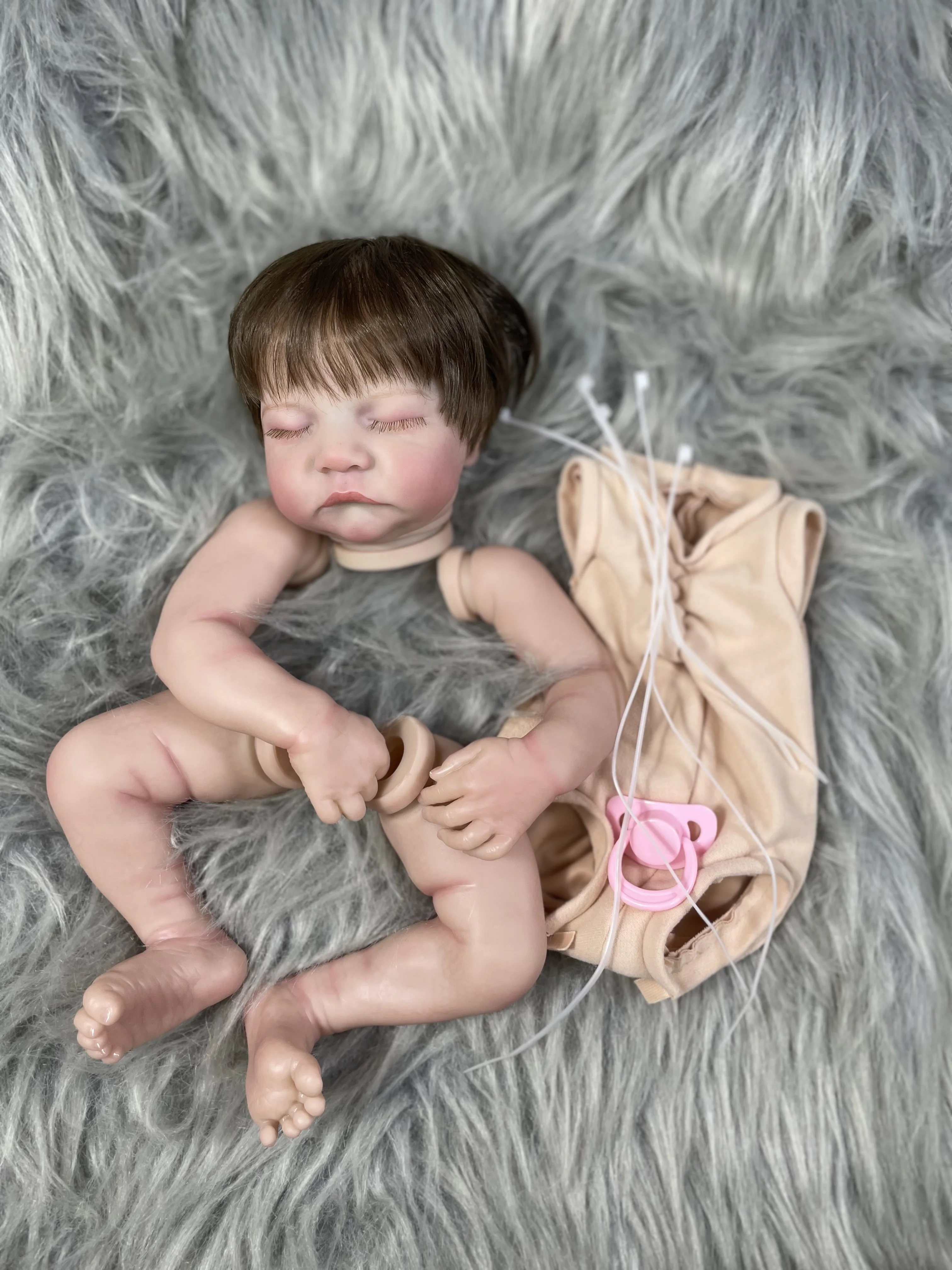 19 Inch Kit Reborn Levi Sleeping 3D Painted Skin Doll With Rooted Eyelashes and Hair Unassembled Reborn Baby Doll Parts Molds