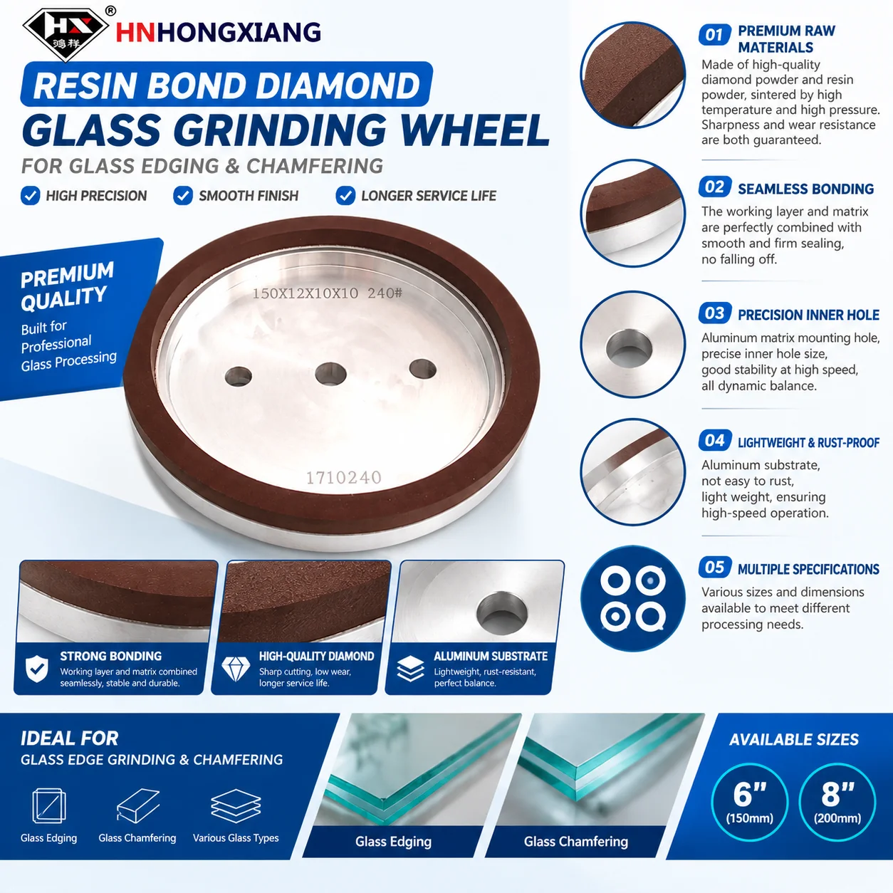 Glass Resin Diamond Grinding Cup Wheel For Glass Straight Edge Machine and Glass Edging Machine (Arris).