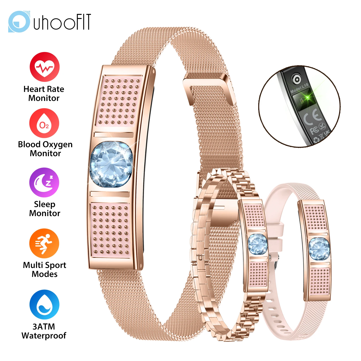 

Модный умный браслет для женщин, монитор сердечного ритма, монитор сна, несколько спортивных режимов, фитнес-трекер, водонепроницаемый, 3ATM, женский умный браслет