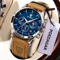 Reloj de pulsera POEDAGAR de lujo para hombre, cronógrafo resistente al agua, fecha luminosa, Reloj para hombre, Reloj deportivo de cuero, relojes militares de cuarzo para hombre