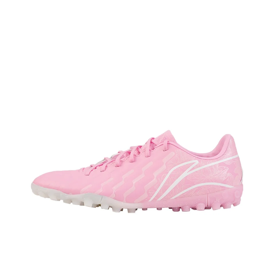 Li Ning TF Turf Artificial Turf Synthetic Leather Slip Resistant Abrasion Resistant Soccer Shoes Men's Pink White YSTU043-2