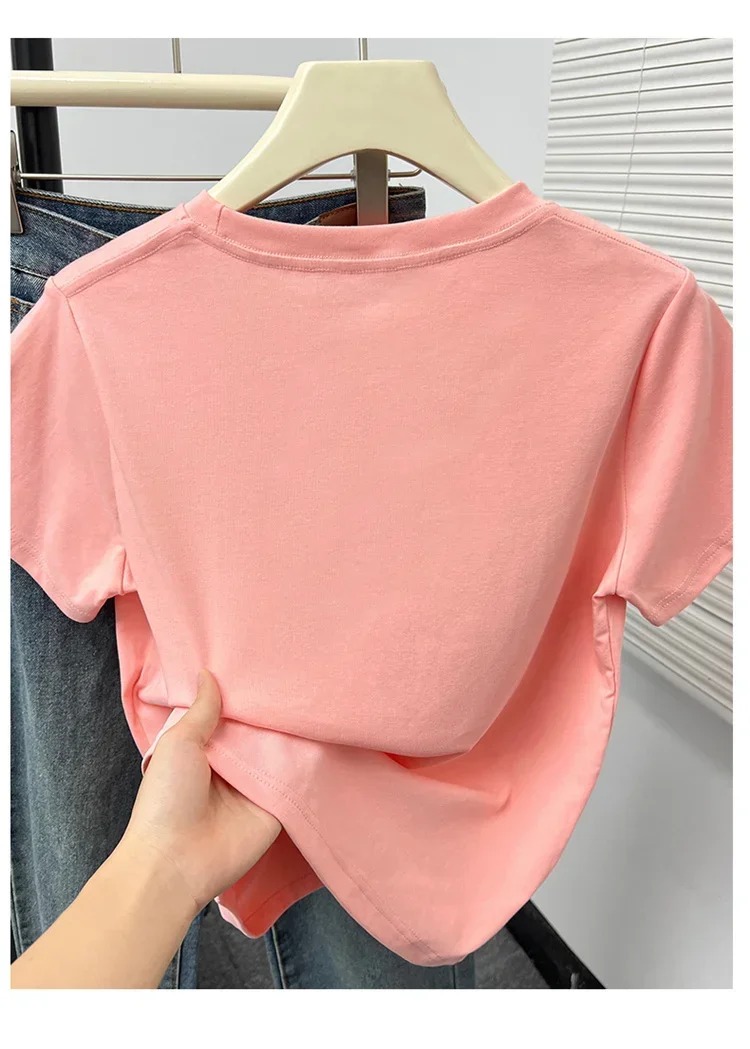 2026 Sommer Neue Hochwertige Lässige T-Shirts Sexy Kurzarm Modischer Trend Einfarbige Damenkleidung Y2k Tops – Detail 20