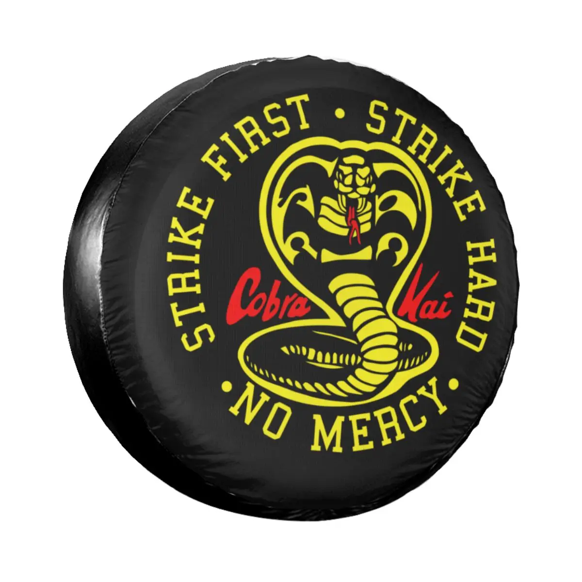 Cobra Kai The Karate Kid Spare Tire Cover Case Bag for Jeep Pajero Strike First Strike Hard Car Wheel Protectors Accessories