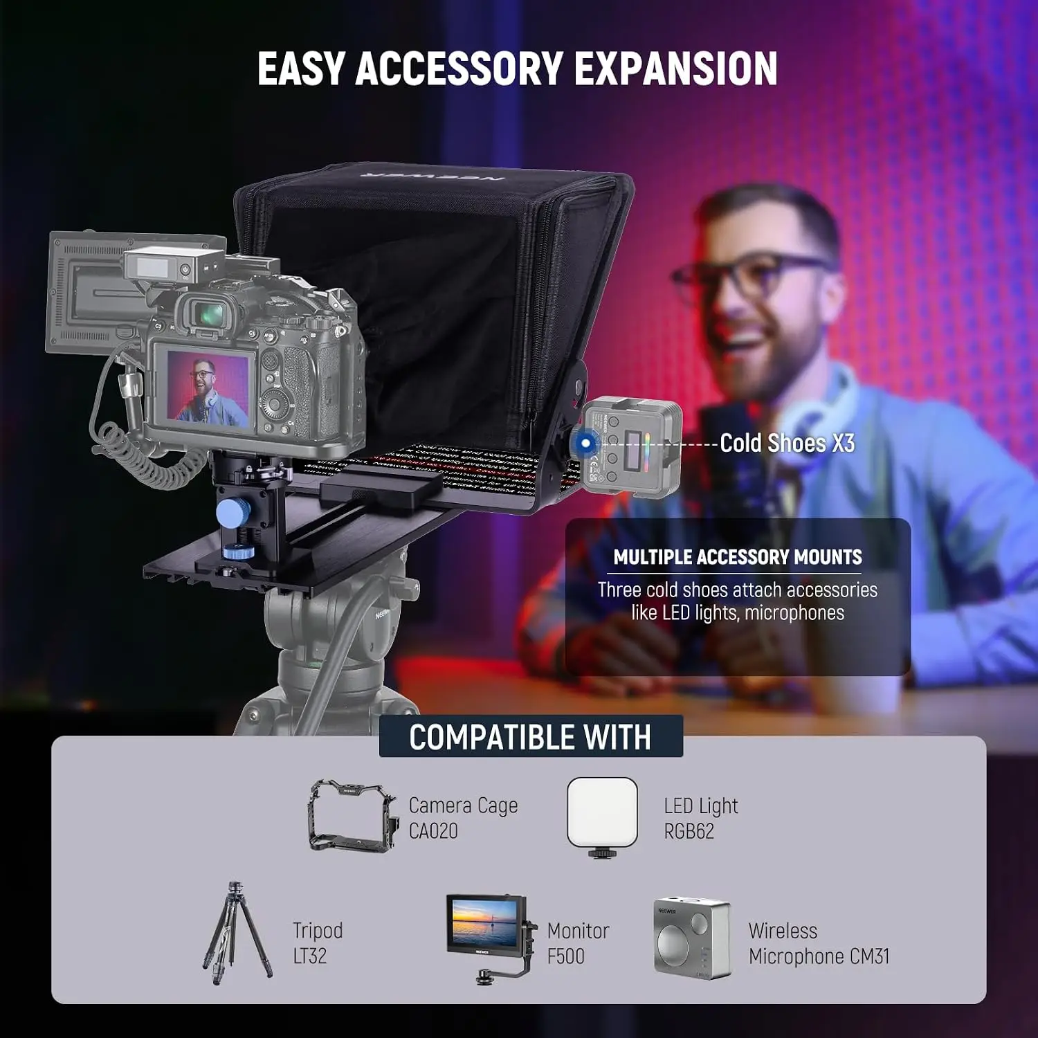 Teleprompter for iPad Tablets with Arca-Type Camera Mount, Cold Shoe, and Wireless Remote; App-Controlled, Perfect for Online Teaching, Vlogging, and Live Streaming – No Assembly Required - view 6