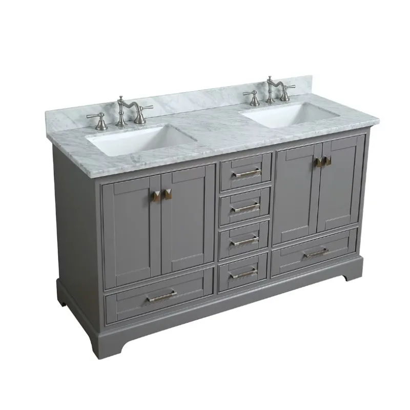 Double sink classic solid wood bathroom vanity cabinet