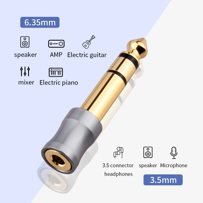 Jack 6.5 6.35mm Male Plug to 3.5mm Female Connector Headphone Amplifier Audio Adapter for Mobile Phone PC Notebook