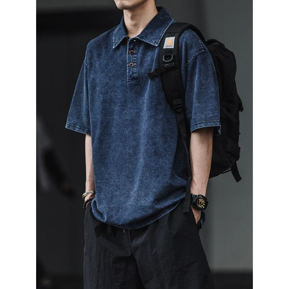 Retro American Short Sleeve  Shirt Men's Washed Vintage Jeans T-shirt Summer Thin Loose Casual Top Youth Trend Cotton Woo...