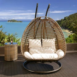 Modern Outdoor Furniture Garden Hanging Rattan Swing Chair Double Soft Wicker Patio Egg Swings Chairs