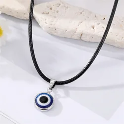 1PC Lucky Evil Eye Necklace For Women New Leather Rope Chain Colorful Resin Charm Blue Eye Necklace Men Choker Jewelry Gift