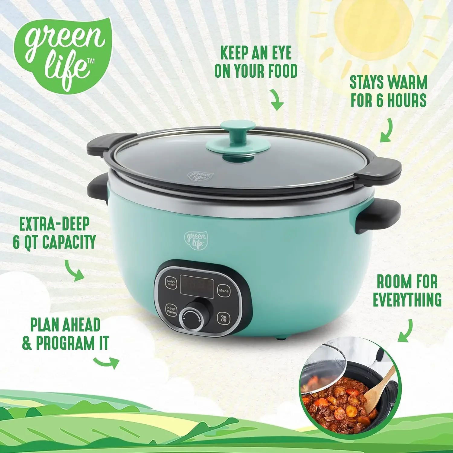 NEW Cook Duo Healthy Ceramic Nonstick Programmable 6 Quart Family-Sized Slow Cooker, PFAS-Free, Removable Lid and Pot