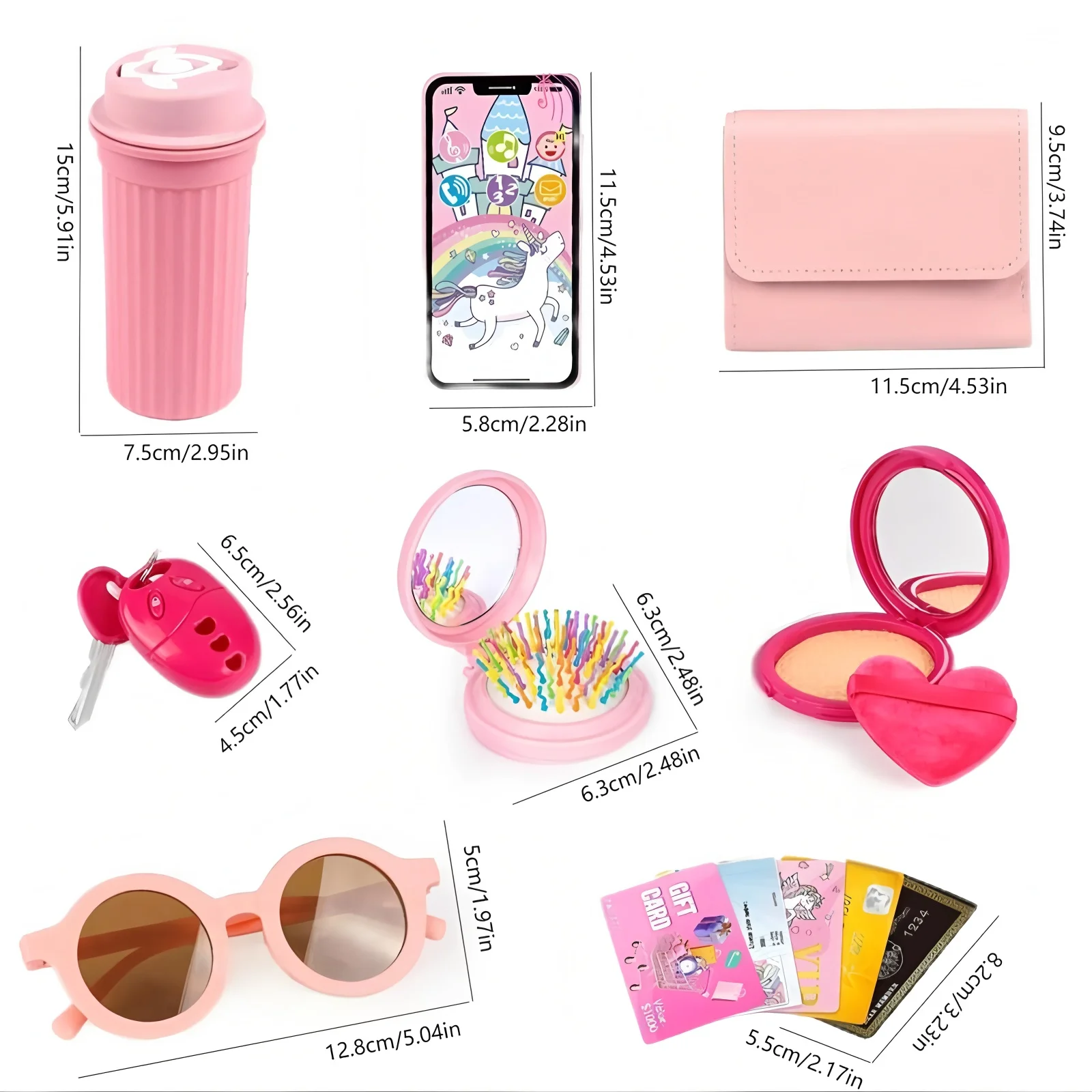 Realistic Pretend Play Handbag for Girls - Kids Dress Up Toy Purse Set with Watch, Phone, Comb & Accessories | Safe Toddler Gift