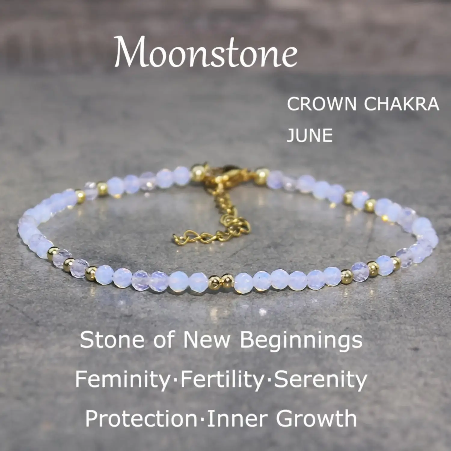 Moonstone & Sunstone Bracelet, Sunstone & Rainbow Moonstone (White)