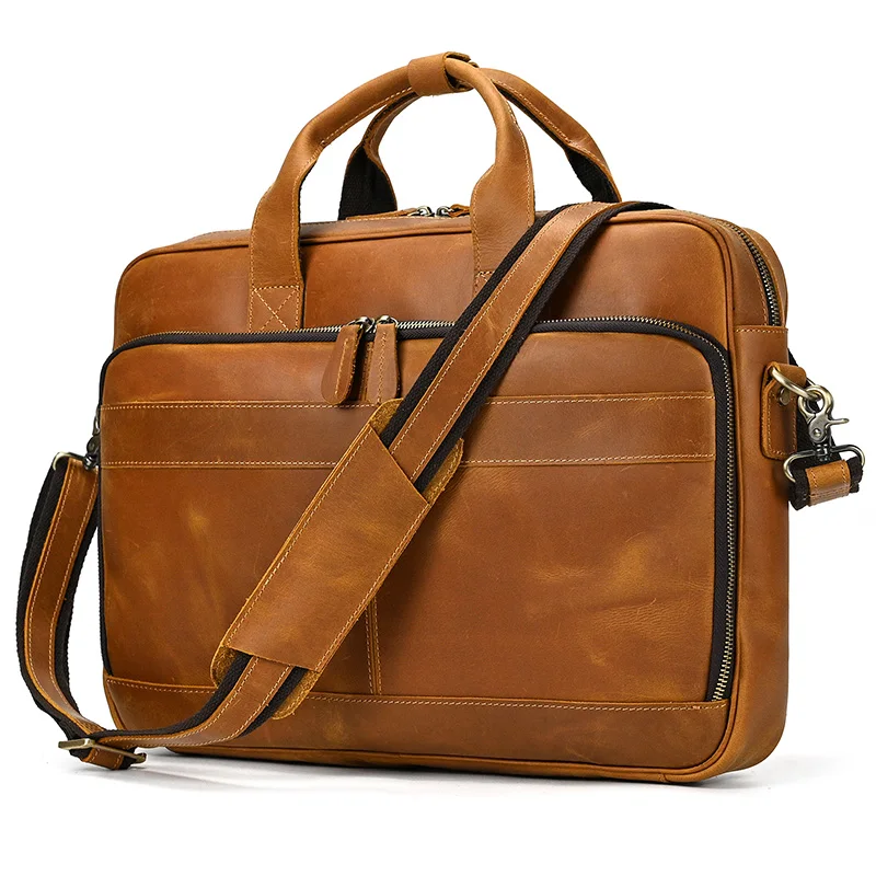 Sac d'ordinateur en cuir de vachette véritable pour hommes, sac d'affaires pour ordinateur portable, étui à bombes vintage, sacs initiés, cuir véritable, 15.6 pouces, 16 pouces, 17.3 pouces