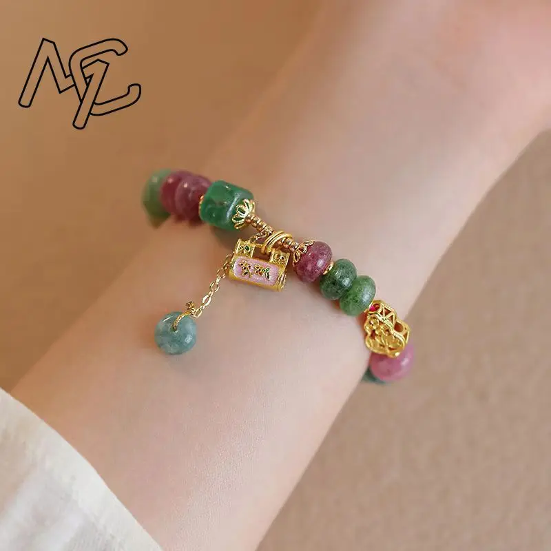 Natural Jade Wishful Lock Beads Bracelet Charms Jewelry Gift Fashion Gemstones Amulet Accessories Designer Women New Lucky