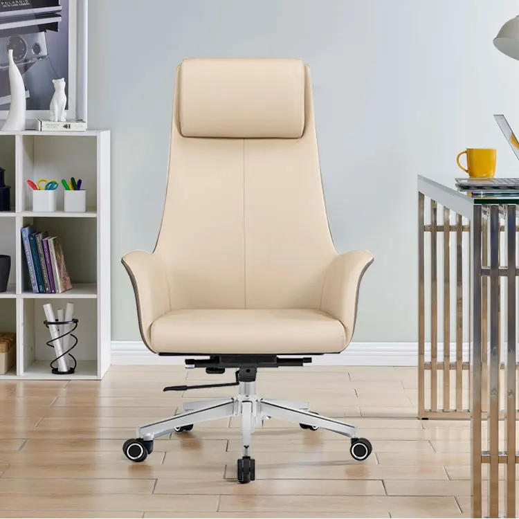 LIYU Minimalist Luxury Leather Executive Office Chair Ergonomic High Back Swivel Manager Chair With Chrome Base For CEO Desk