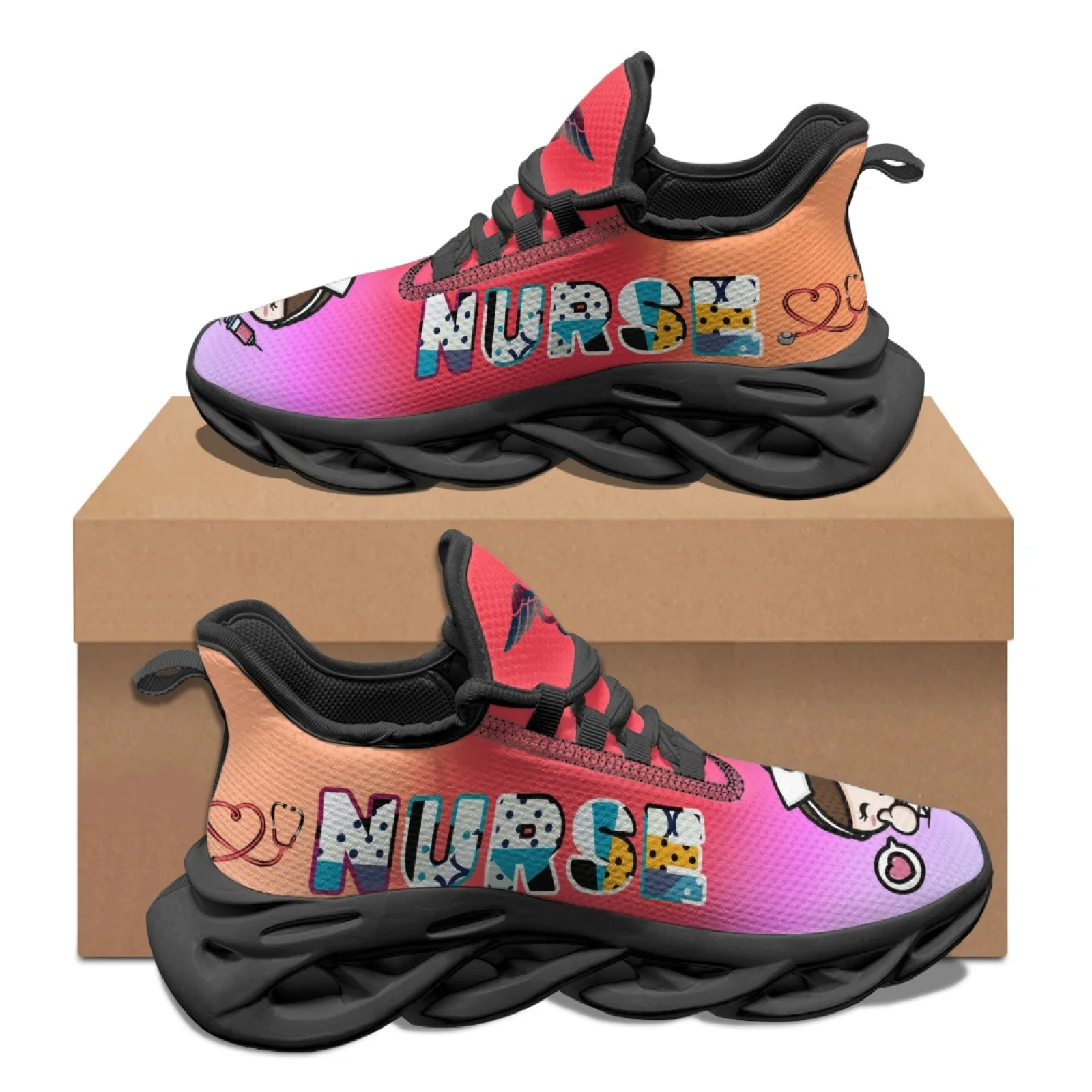 PENSTROLL Cartoon Nurse Print Lightweight Blade Sneakers, Men's Breathable Non Slip Fashion Sneakers for Casual Outdoor Wear