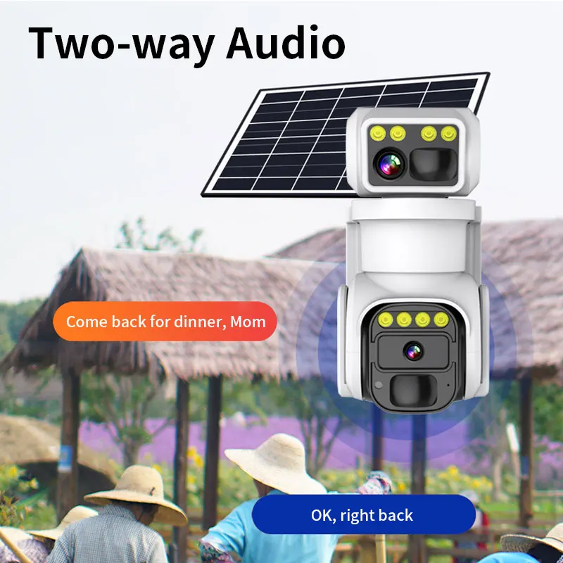4MP iCam+ APP Solar Power Dual Lens  WIFI/ 4G Camera Full Color AI Humanoid Detection Home Security CCTV Monitor
