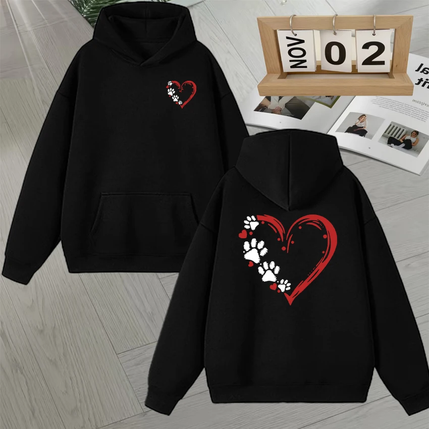 

Dog Paw Double Sided Print Long sleeve Funny Hoodie Men Women Autumn Winter Fleece Sweatshirts Unisex Streetwear Loose Pullovers