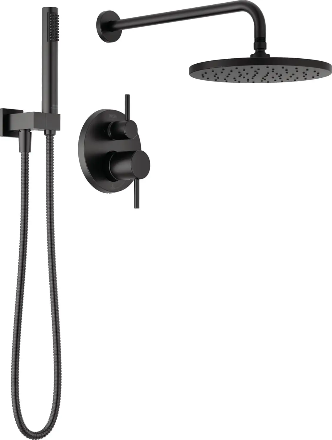 

Modern Raincan 2-Setting Round Shower System Including Rain Shower Head and Handheld Spray Black