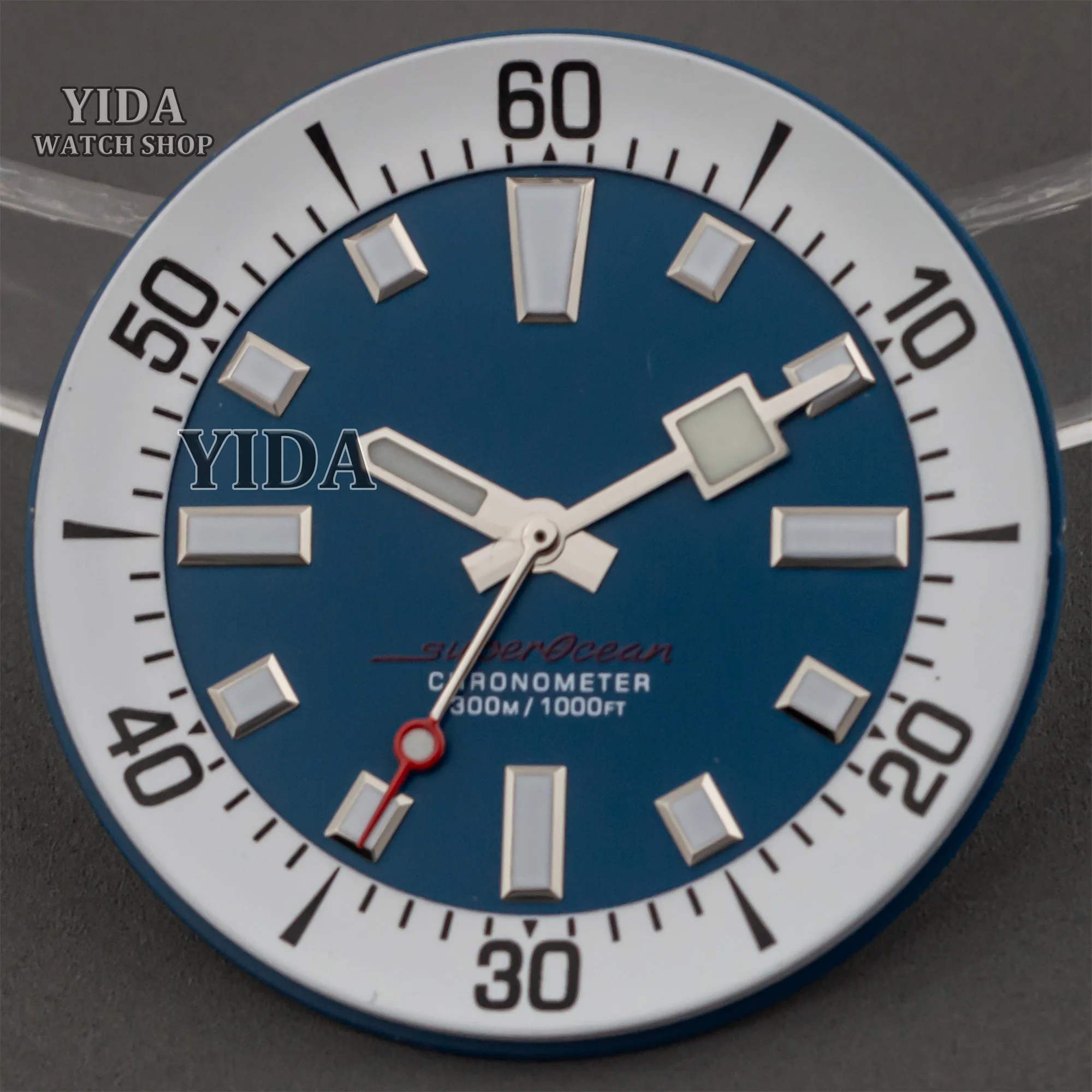 Manecillas luminosas con esfera verde y azul de 33,5mm para SUPEROCEAN fit NH35 NH36, movimiento mecánico Mod, punteros faciales de reloj, piezas de repuesto