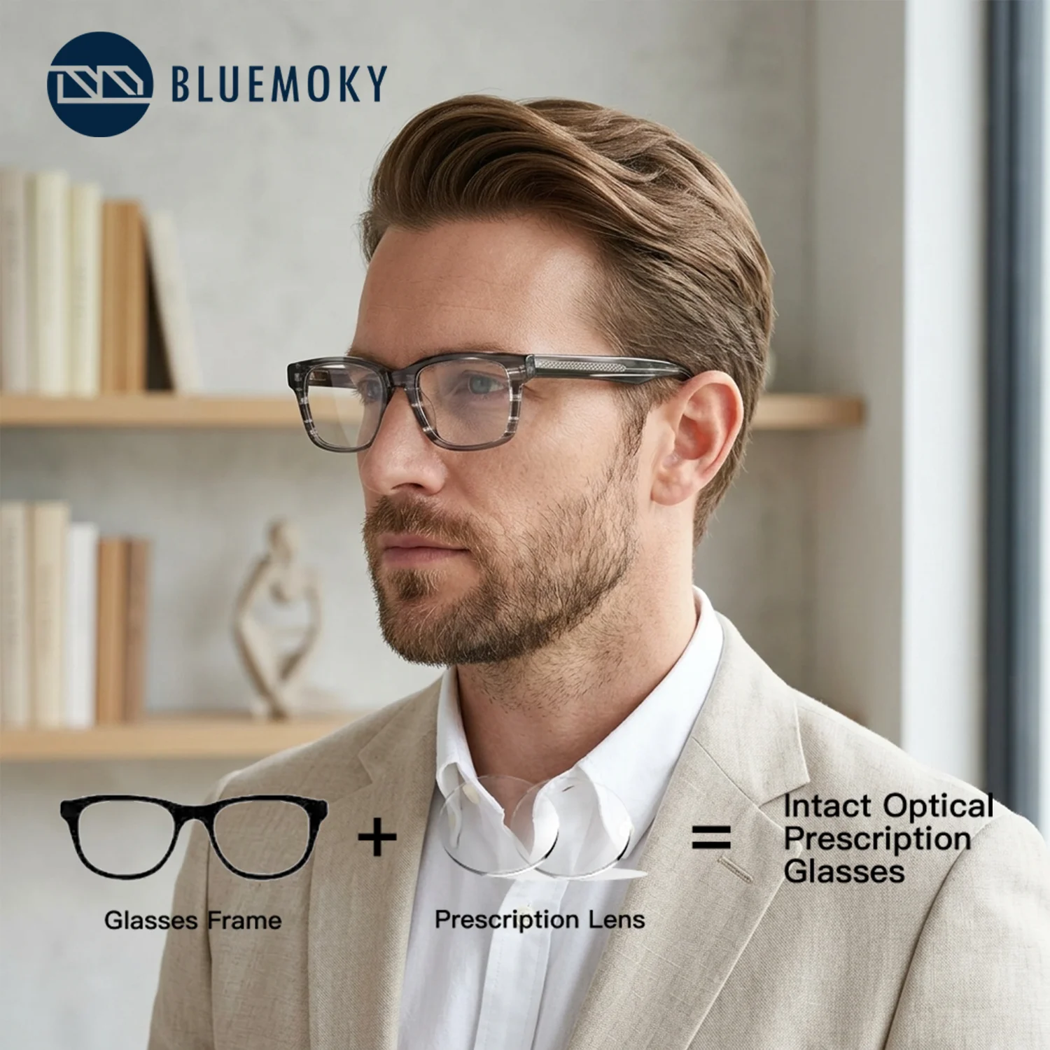 

BLUEMOKY Square Prescription Eyeglasses Men's Glasses Myopia Photocromaric Anti Blue Light Optical Eyewear