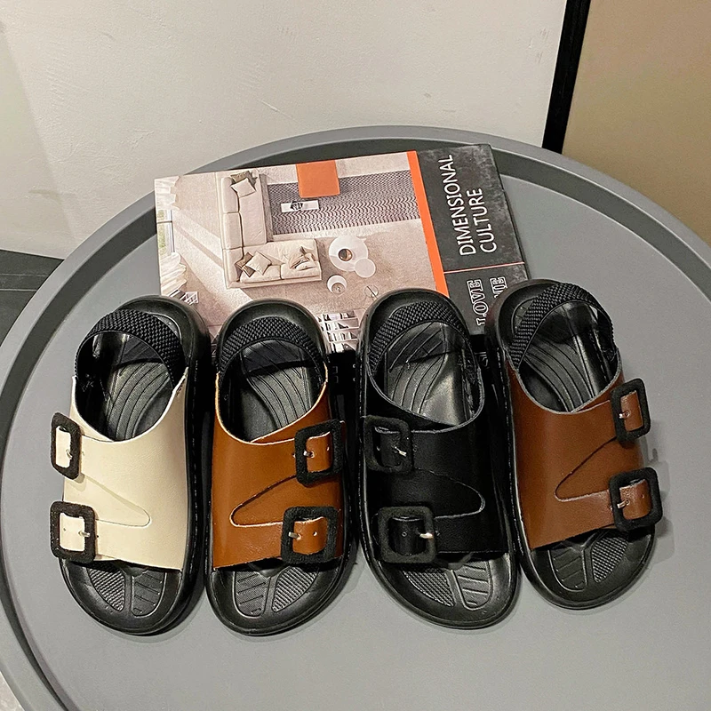 Boys Summer Beach Water Children Sandals Fashion Kids Shoes Outdoor Non-slip Soft Bottom Light Leather Boys Comfortable Slippers