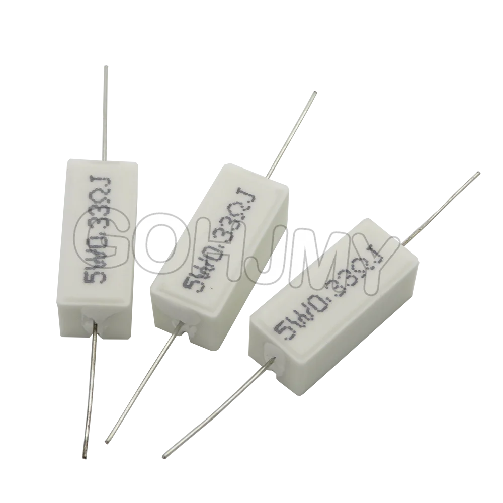 Resistencia de cemento 10 piezas 5W 0,1 ~ 10k ohm 0.33R 1R 10R 100R 0,22 0,33 1 10 100 1K 10K ohm