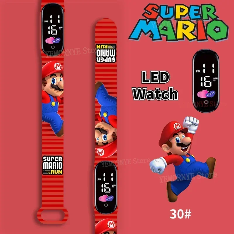 Montre numérique étanche Mario Bros pour enfants, bracelet de sport, figurines d'action, princesse Luigi, pêche, Yoshi, Bowser, jouet pour enfants