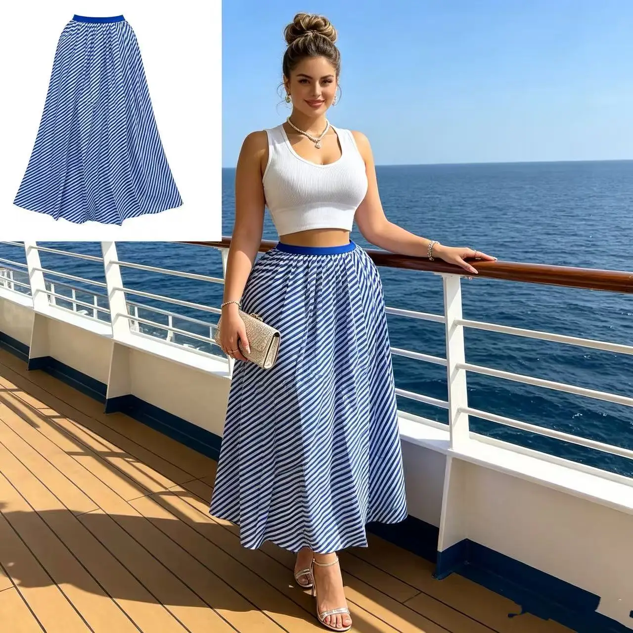 Elegant plus Size Striped Long Dress High-Waisted Elastic Fit for Women with Graceful Curves Gown